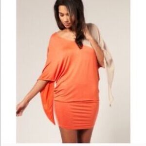 ASOS Orange and Beige Draped Dress